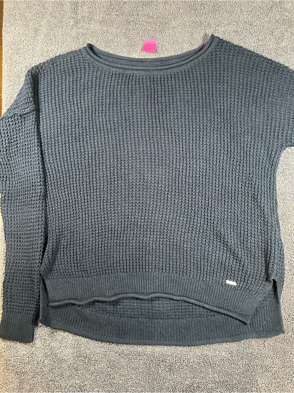 Hollister Black Waffle Knit Sweater Women’s XS Oversized High Low Pullover